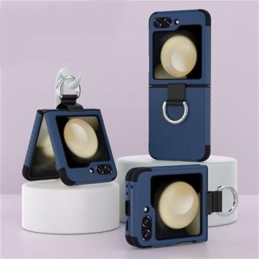 Imagem de Capas com suporte de anel de dedo para Samsung Galaxy Z Flip 5 ZFlip 5 PC TPU bicolor capa fosca fina, azul marinho, para Samsung Z Flip 5