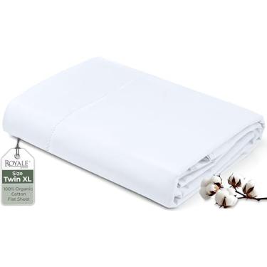 Imagem de Royale Linens Lençol de cima solteiro GG 100% algodão orgânico – super macio – lençóis de cima percal – lençol de cima solteiro GG vendido separadamente – apenas lençóis brancos respiráveis, frescos e
