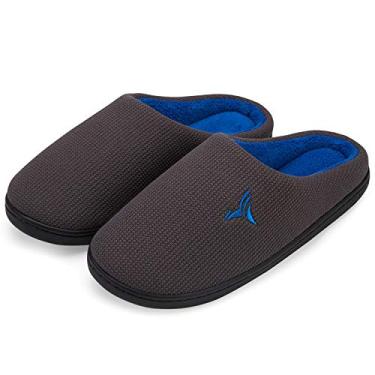 Imagem de Chinelos masculinos de espuma viscoelástica com forro de malha antiderrapante para uso interno e externo, Cinza escuro/azul, 11.5-12.5 Women/9-10 Men