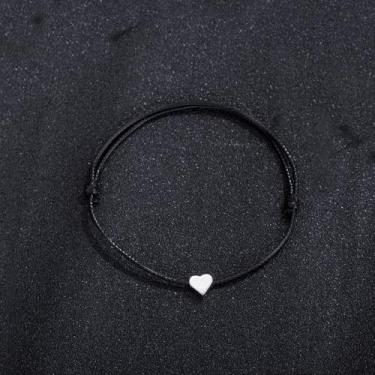 Imagem de Tornozeleira de coração dourado para mulheres, homens, pulseiras de tornozelo feitas à mão com corda de cera para mulheres, joias minimalistas, à prova d'água, adjustable, Metal, Sem Pedra Preciosa