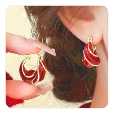 Imagem de Brincos de argola torcida esmaltados para mulheres, brincos vintage com fivela francesa, azul, espiral, brinco, onda, joias, presentes, One Size, Metal, Sem pedra preciosa