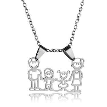 Imagem de Colar com pingente de família, presente de dia das mães, presente de aniversário para mãe, pai, filha e filho, One Size, Aço inoxidável, Sem Pedra Preciosa