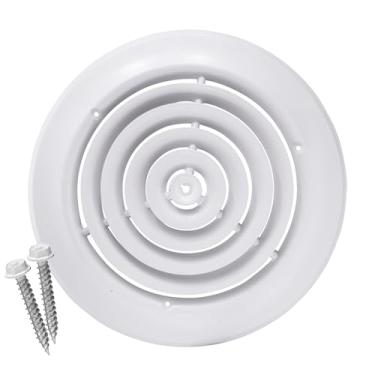 Imagem de HVAC Premium Difusor de teto de aço redondo de 25.4 cm [Tamanho do pescoço] - Fluxo de ar fácil - Tampa do duto de ventilação HVAC [branco] - [Dimensões externas: 35.6 cm]
