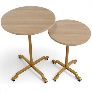 Imagem de Kit Conjunto 2 Mesas De Canto Lateral Alta E Baixa Em Aço Design Moder