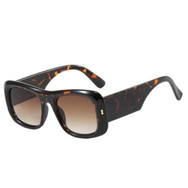 Imagem de Óculos de Sol Feminino Candy Color com Rebites, Hastes Largas e Lentes Degradê UV400 para Esportes ao Ar Livre, Corrida e Ciclismo, Estampa de Leopardo e Chá degradê