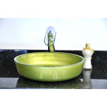 Imagem de Cuba de Vidro Redonda Achatada 43cm Bolonha - EKASA, Verde Oliva