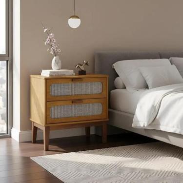 Imagem de Mesa de Cabeceira Retrô 2 Gavetas Santorini 60cm com Telinha Indiana D