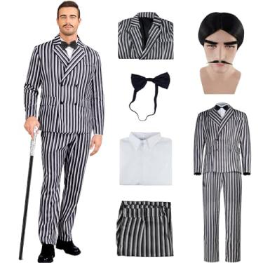 Imagem de Conjunto masculino de fantasia de gangster dos anos 20, blazer, camisa e calça com gravata e roupas de cosplay de Halloween, Traje Gomez, P