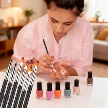 Imagem de Conjunto de 6 pincéis de unhas, caneta de pintura de dupla finalidade com cordão e pontas planas e redondas esculpidas