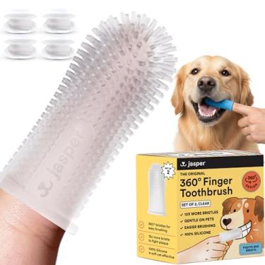 Imagem de Jasper Escova de dentes para cães 360º – Design ergonômico – Cerdas completas para limpeza fácil para cães, gatos e animais de estimação – Conjunto de 4, transparente