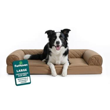 Imagem de Furhaven Cama ortopédica para cães grandes/médios com almofadas removíveis e capa lavável, para cães de até 25 kg - Sofá acolchoado - marrom torrado, grande