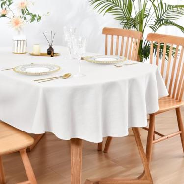 Imagem de Wolkemer Toalha de mesa oval 152 x 250 cm toalha de mesa de poliéster texturizada rústica lavável capa de mesa de fazenda para cozinha, jantar, festa (branca)