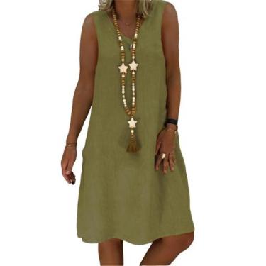 Imagem de Vestido feminino IVERIRMIN: algodão, linho, decote em V, sem mangas, s