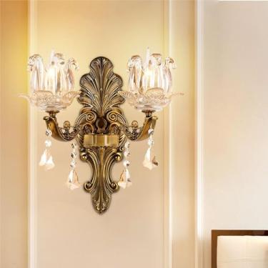 Imagem de Luminária de parede contemporânea de cristal para interiores, estilo europeu, luxuosa, com LED, para decoração de sala de estar, quarto, escritório, quarto modelo, hotel, casa de campo, corr