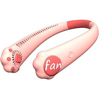 Imagem de WYUYIWH Ventilador elétrico com 3 configurações de velocidade, ventilador de resfriamento de fluxo de ar de 360°, ventilador USB sem lâmina, ventilador pessoal de pescoço de 4000 mAh legal (rosa)