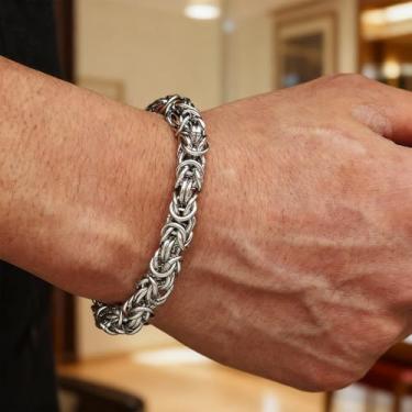 Imagem de Pulseira unissex de corrente, joia de pulso de elos grossos, pulseira de corrente masculina feminina com fecho lagosta, design trançado, Large, Aço inoxidável, Sem Pedra Preciosa