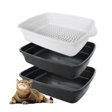 Imagem de Caixa de Areia Para Gatos Banheira Higiênica 3 Peças Com Bandeja Sanitária e Peneira(Preto)
