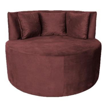 Imagem de Sofá Puff Chaise Estofada Redondo Barcelona Almofadas Suede Rosê Eli Móveis E Decoração