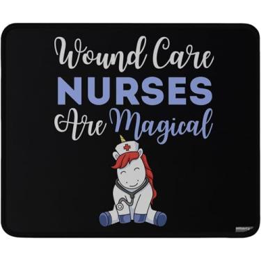 Imagem de Tapete de mouse para jogos de unicórnio para enfermeiras Wound Care, preto, base de borracha antiderrapante, 24 x 19 cm, design lavável, mouse para hospital de enfermagem