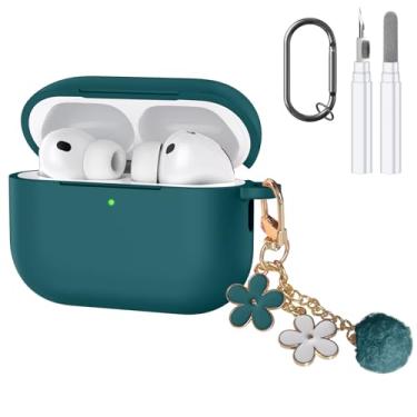Imagem de Compatível com AirPods 4, capa protetora de silicone macio premium para Apple AirPods 4ª geração com kit de limpeza chaveiro acessórios para mulheres e meninas (verde escuro, para AirPod Pro 3)