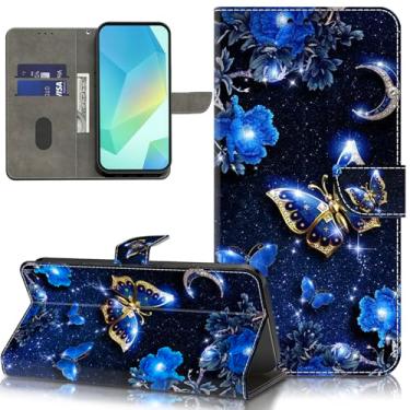 Imagem de ALILANG Capa para Samsung Galaxy A25 5G, carteira de couro PU com suporte de cartão de função de pé e alça de pulso para Galaxy A25 capa de telefone - borboletas azuis