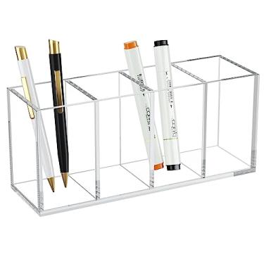 Imagem de HIIMIEI Suporte de caneta de acrílico, acessórios de mesa, copo de lápis para caneta marcador de régua, organizadores de maquiagem de acrílico transparente para pincel de maquiagem, esmalte de unha, pinça, olho preto, delineador (8,9 x 3,9 x 3,9, 4 cubos)