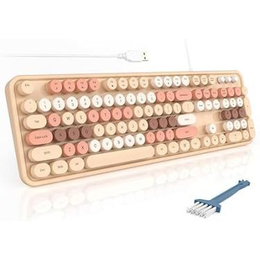 Imagem de Teclado USB de tamanho completo com fio, teclado com suportes dobráveis para Windows PC e laptop (rosa claro)