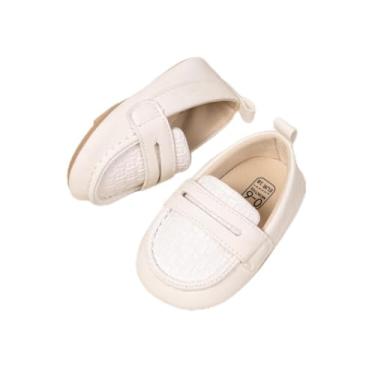 Imagem de Sapatos Oxford para bebês meninos mocassins de couro PU borracha e sola macia sapatos vestidos de casamento, A02/branco, 12-18 Months Toddler
