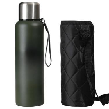 Imagem de Garrafa TéRmica Com Bolsa De Armazenamento | Garrafa PortáTil Com Isolamento TéRmico, Adequada Para Academias E Locais De Trabalho(Verde,1000ml)