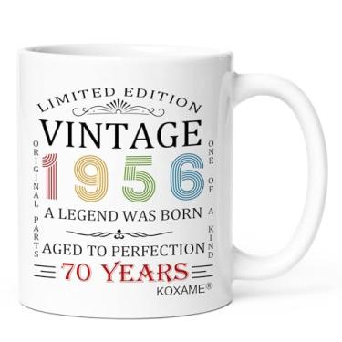 Imagem de KOXAME Presentes de aniversário de 70 anos para mulheres e homens, caneca de café vintage 1956 325 g, presente de aniversário de 1956 para mãe, pai, marido, esposa, papai, avó, amigo, nascido em 1956