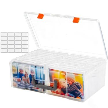 Imagem de Caixa de armazenamento de fotos 13 x 18 cm, 18 caixas internas extra grandes com divisórias, recipientes de armazenamento de fotos transparentes sem ácido com alça, organizador de fotos, artesanato