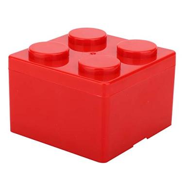 Imagem de Caixa de armazenamento empilhável vermelha estilo bloco de construção com tampa organizador de plástico quadrado para brinquedos de maquiagem e suprimentos de mesa