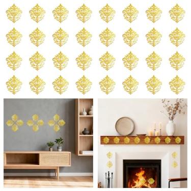 Imagem de GLOBLELAND 32 peças de adesivos de decoração de parede de flor de íris dourada 12 x 9,9 cm enfeites de canto decorativos dourados autoadesivo acrílico espelho adesivo de parede para sala de estar