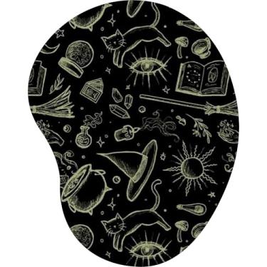 Imagem de Mouse Pad Ergonômico Gota Gatos Bruxaria Esotérico Fundo Preto Desenho Giz