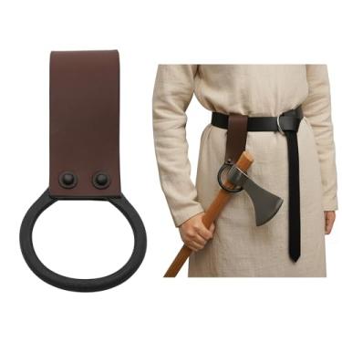 Imagem de Lord of Battles Sapo de machado de couro genuíno medieval | Coldre para machado com passador de cinto | Suporte de cintura para machados, ferramentas (marrom)