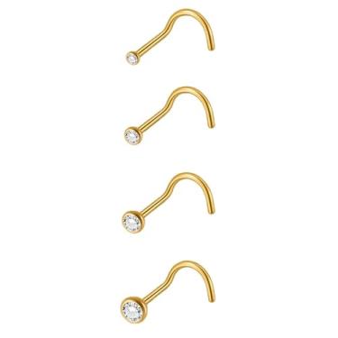 Imagem de Niaspi Conjunto de anéis de nariz de strass minúsculo para mulheres 20G minimalista 1,5-3 mm CZ cristal saca-rolhas joias minimalistas piercing de narina, 20g, Titânio, Sem Pedra Preciosa