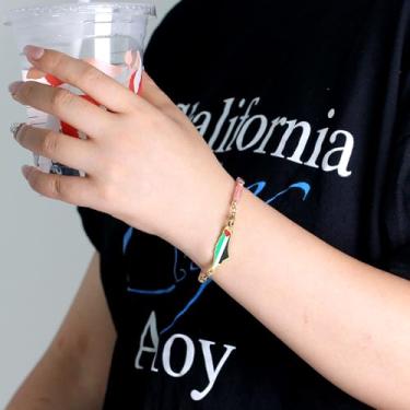 Imagem de Pulseira retangular de contas da Palestina com mapa de bandeira e design da amizade - joia esmaltada ajustável para uso diário YA6030, One Size, Aço inoxidável, Sem Pedra Preciosa