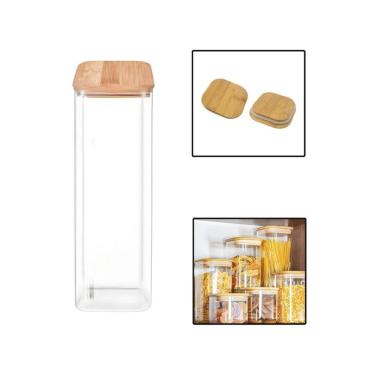 Imagem de Pote Vidro Borossilicato 2400Ml Quadrado Grande Tampa Bambu