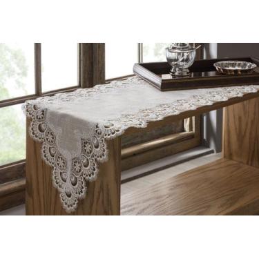 Imagem de Caminho de Mesa Rendado Istambul Linho Bordado 40x150cm Jolitex