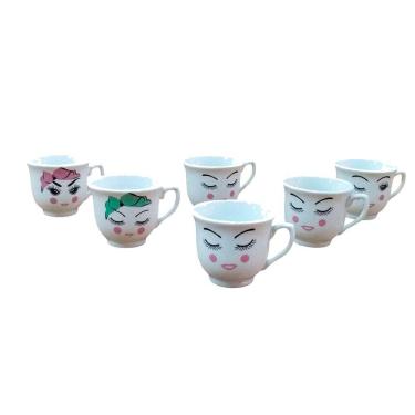 Imagem de Jogo De Xícaras Estampada De Rosto Feminino 6 Unidades 150ml