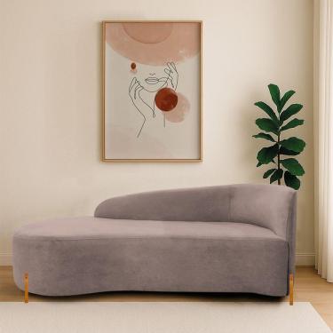 Imagem de Divã Recamier Orgânico França 140cm Lado Esq Pés Madeira Linho Rosê