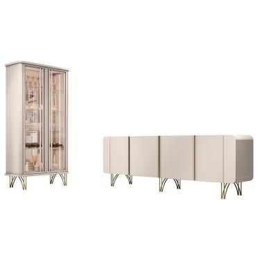 Imagem de Sala De Jantar Com Cristaleira évora E Balcão Buffet Saluti Off White - Hb Móveis Off White