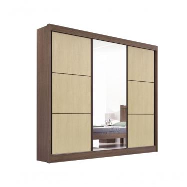 Imagem de Guarda Roupa Cristal Casal 3 Portas 6 Gavetas Com Pés D' Doro Castanho/linho