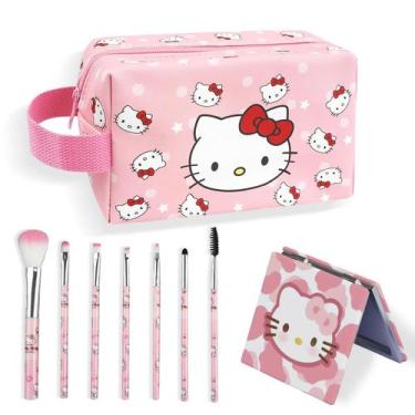 Imagem de Conjunto de bolsa de maquiagem piurlzw Cute com 7 pincéis e espelho co