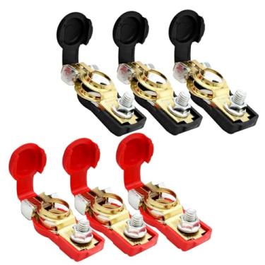 Imagem de Kit de terminal de bateria de carro de 6 peças, conectores de grampos de terminais automotivos, extremidades de cabo de bateria negativo e positivo de cobre puro com tampa de plástico, para acessórios