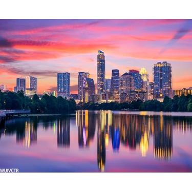 Imagem de WUIVCTR Pintura digital DIY State of Texas Skyline Paint by Numbers Kits desenho em tela sem moldura adultos iniciante arte de parede decoração de casa 40,6 cm x 50,8 cm