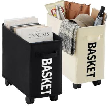 Imagem de AceOrbit Pacote com 2 carrinhos utilitários sob a mesa com 1 roda travável, carrinho de rodinhas móvel preto e branco de 21 L, organizador multiuso, pano Oxford, cesta de armazenamento com rodas