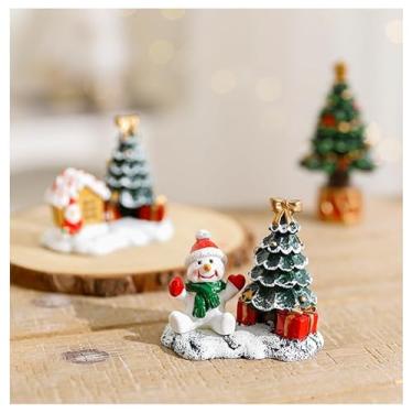 Imagem de Decorações de Natal Resina Pequena Casa Micro Paisagem Resina Casa Pequenos Ornamentos Boneco de Neve Alce Papai Noel
