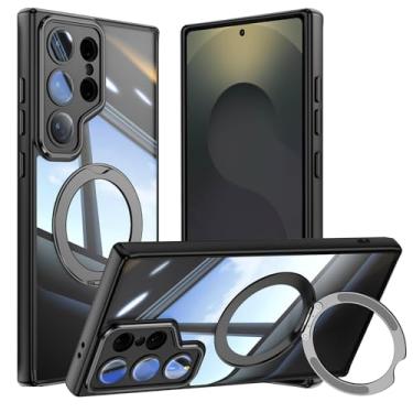 Imagem de Capa de telefone Vanki para Samsung Galaxy S25 Ultra compatível com magnético com suporte S25U Capa magnética com suporte de anel de 360 graus para Samsung S25 capa ultra transparente antiqueda (preto
