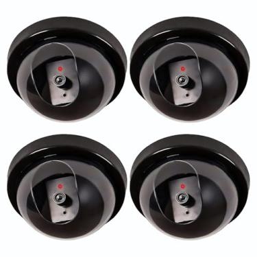 Imagem de WALI Câmera falsa de segurança CCTV Dome com luz LED vermelha intermitente com adesivos de alerta de segurança (SD-4), 4 pacotes, preto